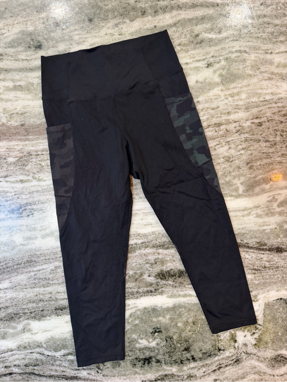 ZYIA Active Black High-Waist Leggings with Camouflage Side Panels